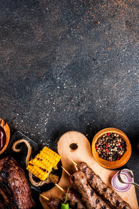 BBQ Skewers on cutting board