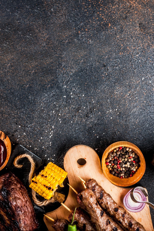 BBQ Skewers on cutting board 